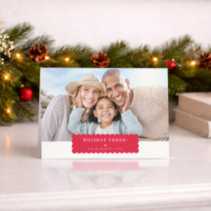 SIMPLE PHOTO modern minimal scallop edge red Holiday Card