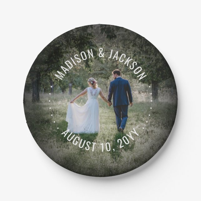 Simple Photo Modern Picture Chic Elegant Wedding Paper Plate (Front)