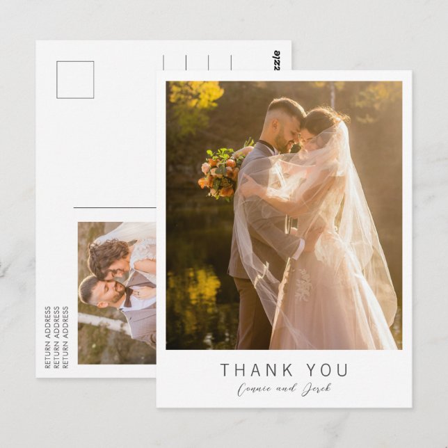 Simple Photo Modern Wedding Thank You Postcard (Front/Back)