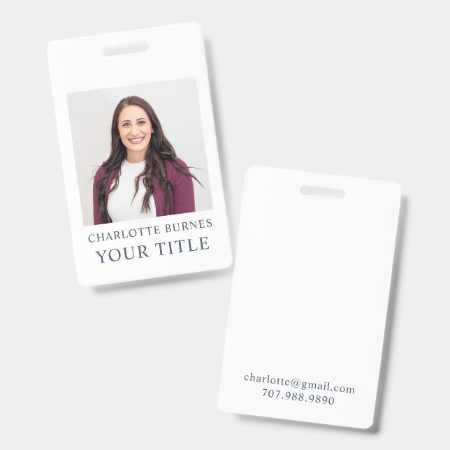 Simple Photo Name Title Badge ID Badge (Front & Back)