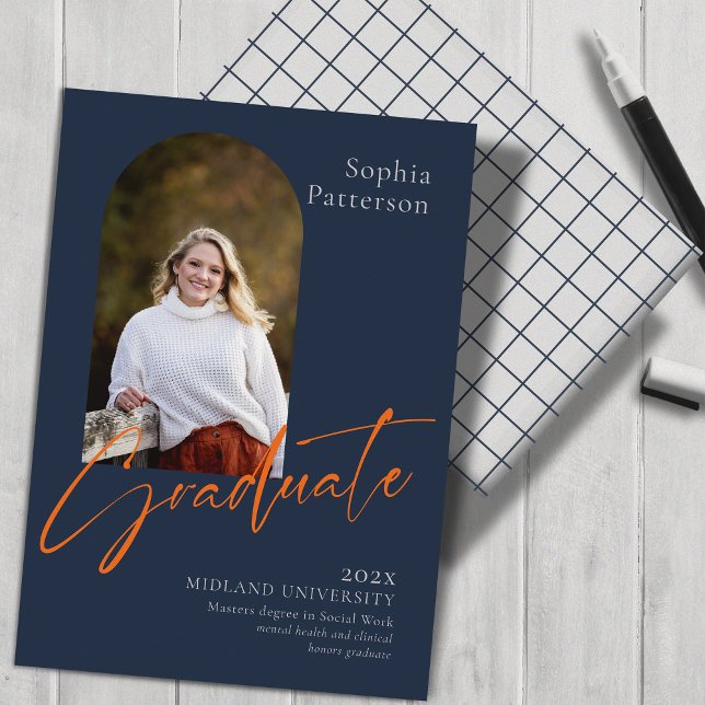 Simple Photo Navy Orange College Announcement (Creator Uploaded)