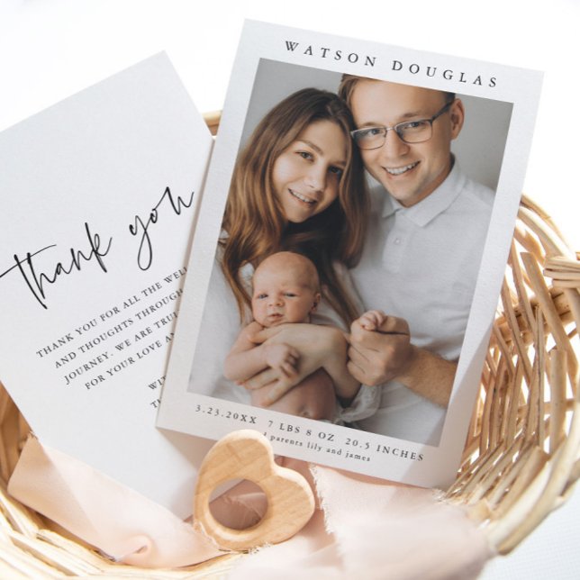 Simple Photo Newborn Baby Birth  Thank You Card (Simple minimalist newborn baby photo thank you card.)