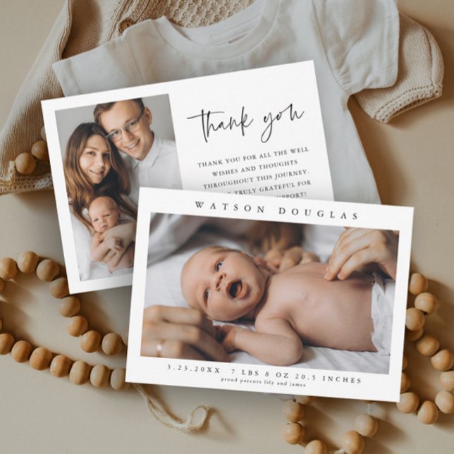 Simple Photo Newborn Baby Photo Birth Thank You Card (Simple minimalist newborn baby photo thank you card.)