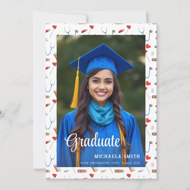 Simple Photo Nurse Medical Graduation  Announcement (Front)