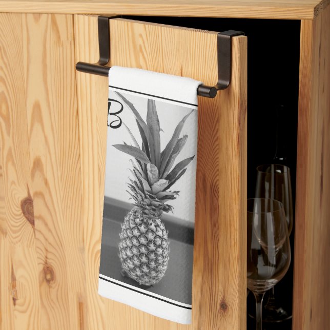 Simple Photo of a Pineapple with Single Initial Tea Towel (Thirds Fold)
