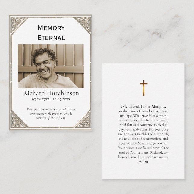 Simple Photo Orthodox Memorial Prayer Card (Front/Back)