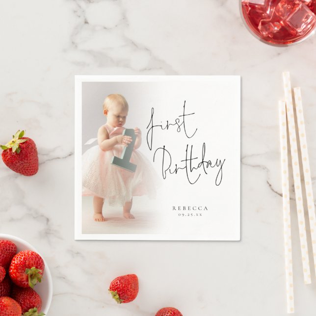 Simple Photo Overlay Script 1st Birthday Napkin (Insitu)