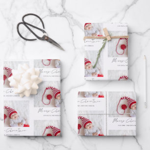 Simple Photo Pattern Name Script Merry Christmas Wrapping Paper Sheet