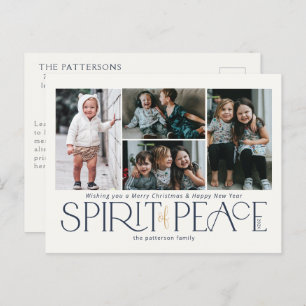 Simple Photo Peace Navy Gold Holiday Postcard
