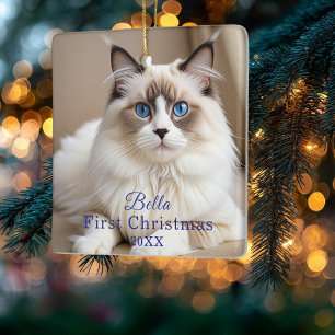 Simple Photo Pet Cat 'Christmas' Personalise Ceramic Ornament
