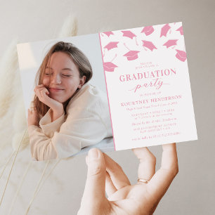 Simple Photo Pink Graduation Party Invitations