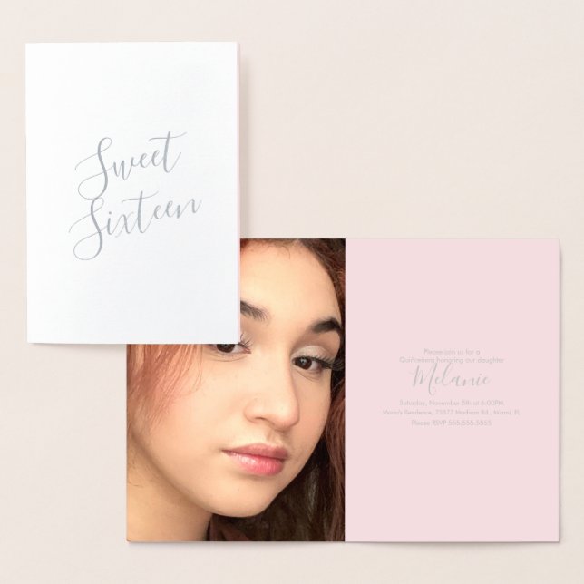 Simple Photo Pink Sweet Sixteen Script Foil Card (Display)