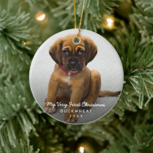 Simple Photo Puppy First Christmas Modern Ceramic Tree Decoration