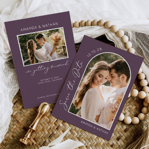Simple Photo Purple Elegant Wedding Save The Date
