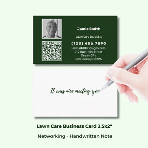 Simple Photo QR Code Personal Message Green White Business Card