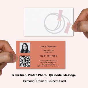 Simple Photo QR Code Personal Message Orange White Business Card