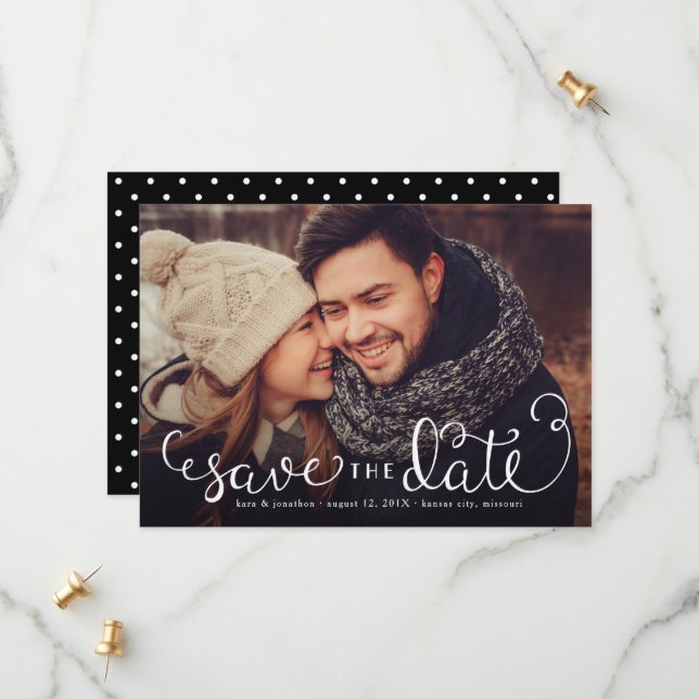Simple Photo Save the Dates, Hand Lettered Script Date (Front/Back In Situ)