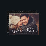 Simple Photo Save the Dates, Hand Lettered Script Save The Date<br><div class="desc">These simple photo save the dates feature charming hand-lettered calligraphy script. Overlaid on your photo with a black fade at the bottom (you can remove this if you don't need it via Zazzle's customise/personalise tool). A cute polka dot background finishes off the design!</div>