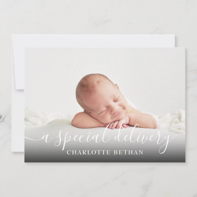 Simple Photo Script Baby Girl Pink Birth Announcement (Front)