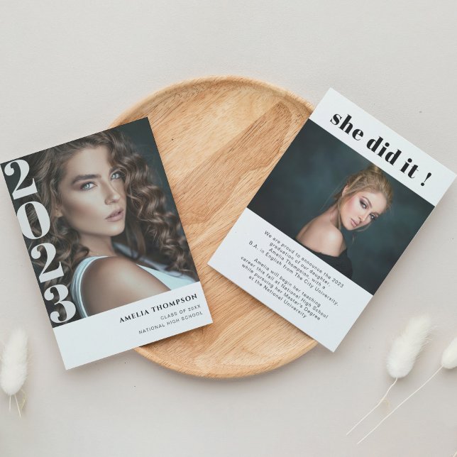 Simple Photo She did it Graduation Announcement (Creator Uploaded)