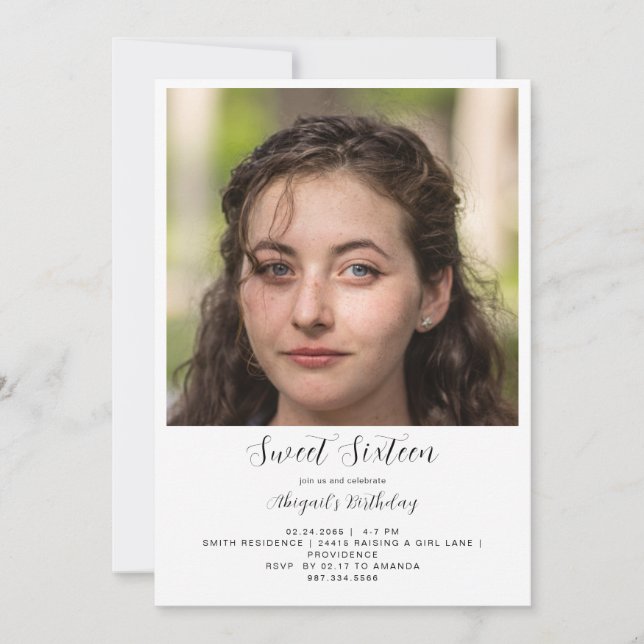  Simple Photo Sweet Sixteen Birthday Party Invitation (Front)