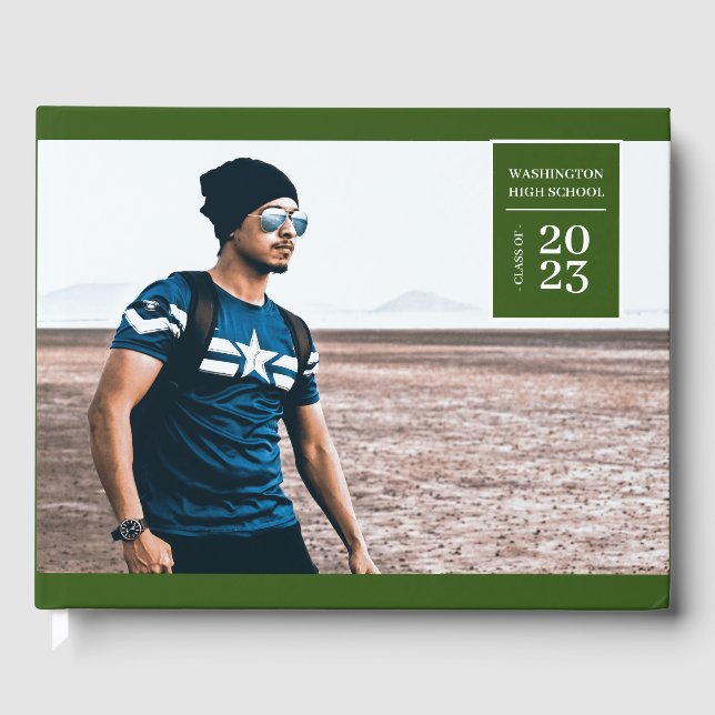 Simple Photo Tab Graduation Green Guest Book  (Front)