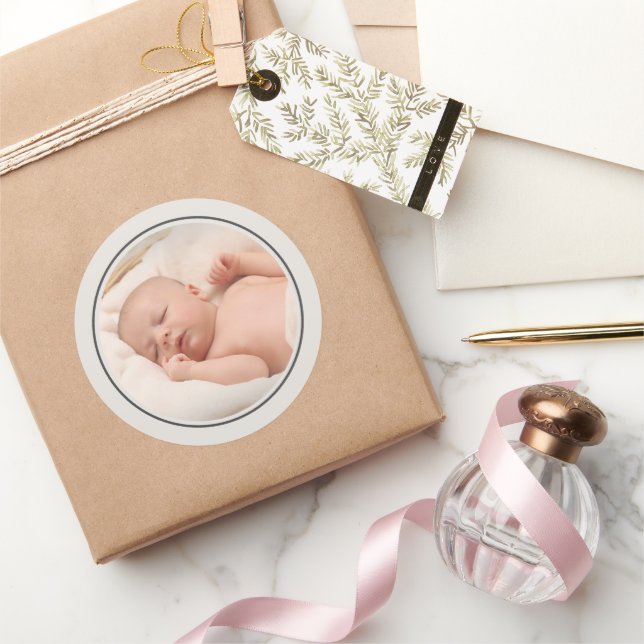 Simple Photo Template Personalised Frame Classic Round Sticker (Gifting)