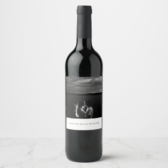 Simple Photo Theme Wedding Wine Label (Front)