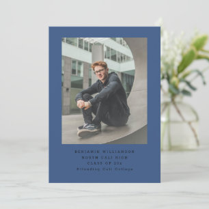 Simple Photo Typewriter Modern Blue Boy Graduation Announcement