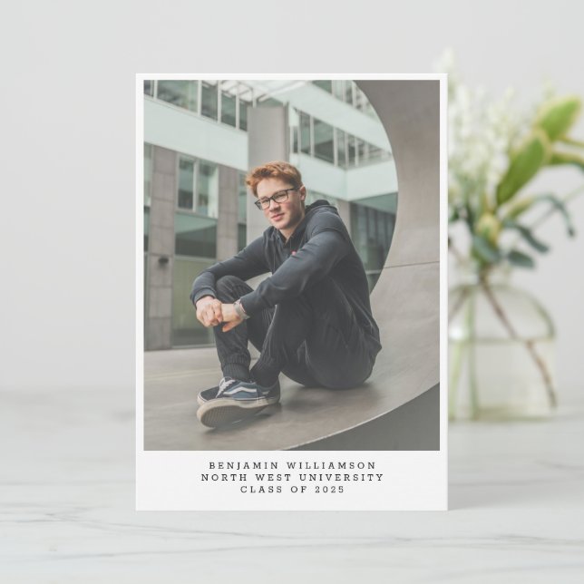 Simple Photo Typewriter Typography Graduation Announcement (Standing Front)