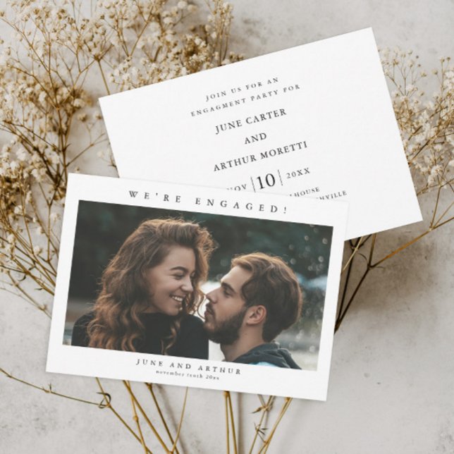 Simple Photo Wedding Engagement Party Invitation (Simple minimalist black and white engagement photo party or shower invitations.)