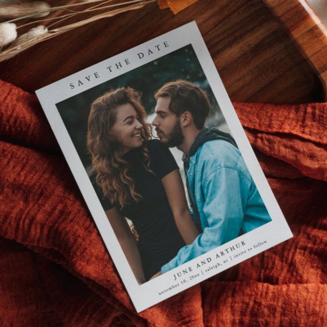Simple Photo Wedding Save the Date Magnetic Invitation (Simple black and white wedding photo save the date magnetic invitation.)