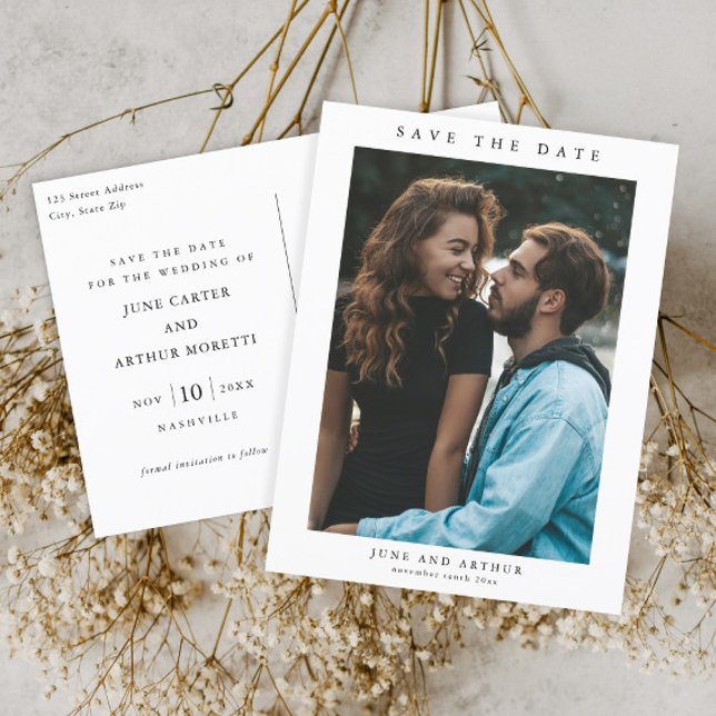 Simple Photo Wedding Save the Date Postcard (Simple typographic photo wedding save the date postcard.)