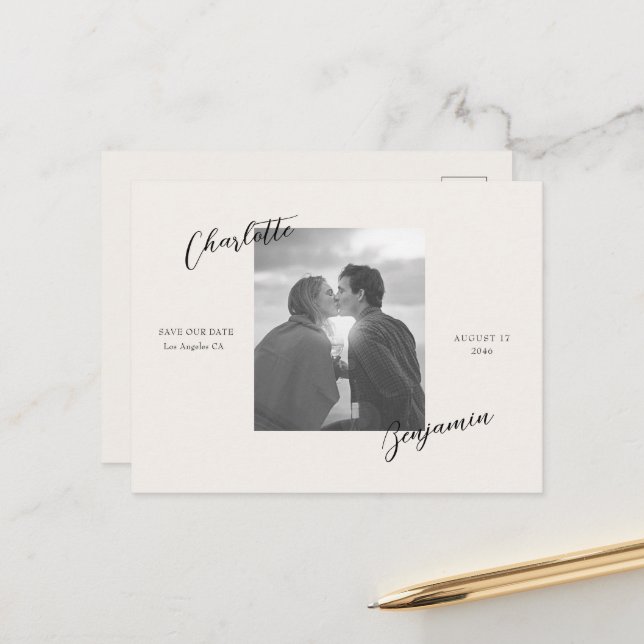 Simple Photo wedding save the date postcard (Front/Back In Situ)