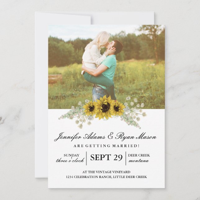 Simple Photo Wedding Sunflowers Invitation (Front)