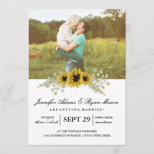 Simple Photo Wedding Sunflowers Invitation