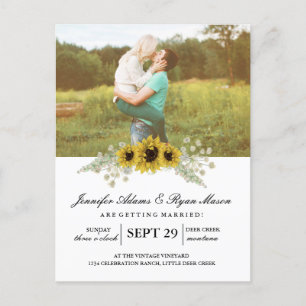 Simple Photo Wedding Sunflowers Invitation Postcard