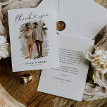 Simple Photo Wedding Thank You Card<br><div class="desc">Minimalist wedding thank you cards featuring a simple white background,  a photo of the bride and groom,  the words "thank you" in a elegant script font that incorporates a love heart,  their names,  wedding date,  and a personalised thank you note on the back.</div>