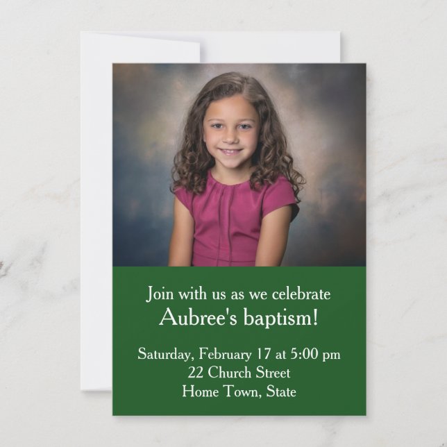 Simple Photo with Green Zig-Zag Back Baptism Invitation (Front)