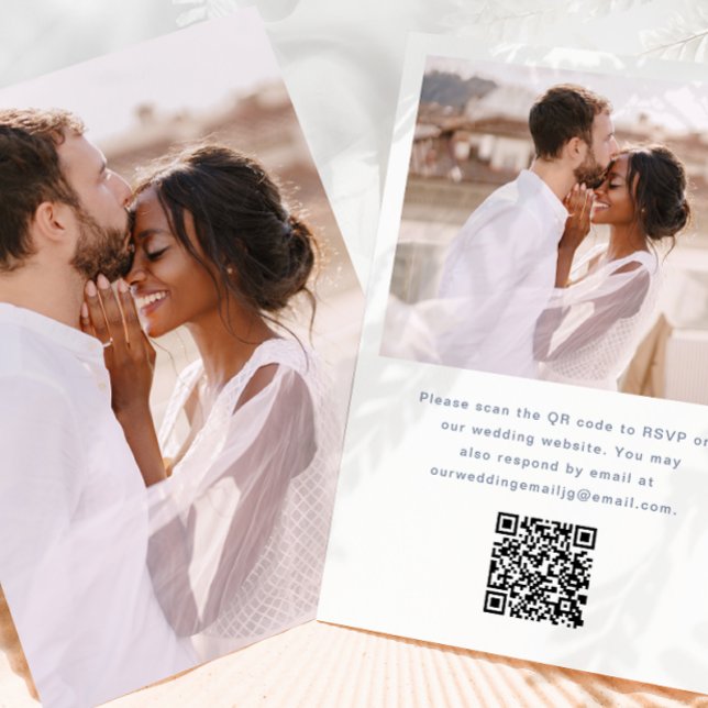 Simple Photo with Rsvp QR Code Blue Wedding Invitation (Creator Uploaded)
