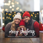 Simple Photo with white Merry Christmas Script Holiday Postcard<br><div class="desc">FRONT DESIGN: 
The horizontal photos the entire front of the postcard. A modern look for a holiday photo card with a large "merry christmas" in a funky,  handwritten script font. The background is your photo.</div>