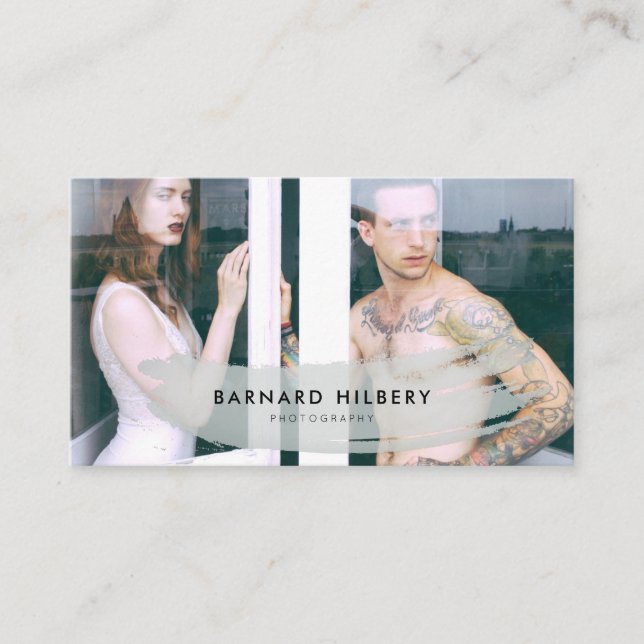 Simple Photograper Grey Brush Stroke Business Card (Front)