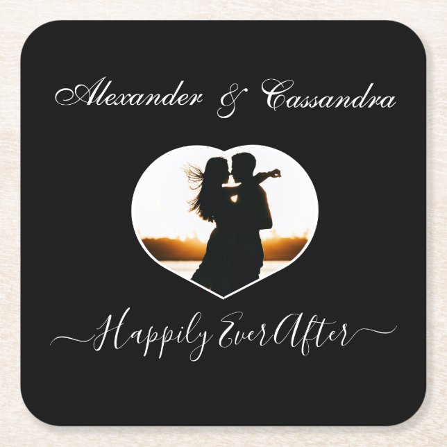 Simple photograph, elegant modern wedding  square paper coaster (Front)