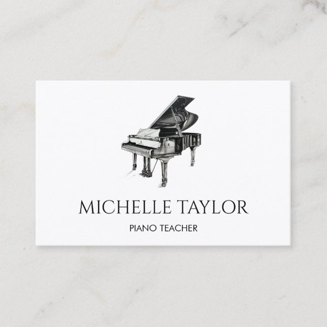 Simple Piano Instructor Music Teacher Pianist Business Card (Front)