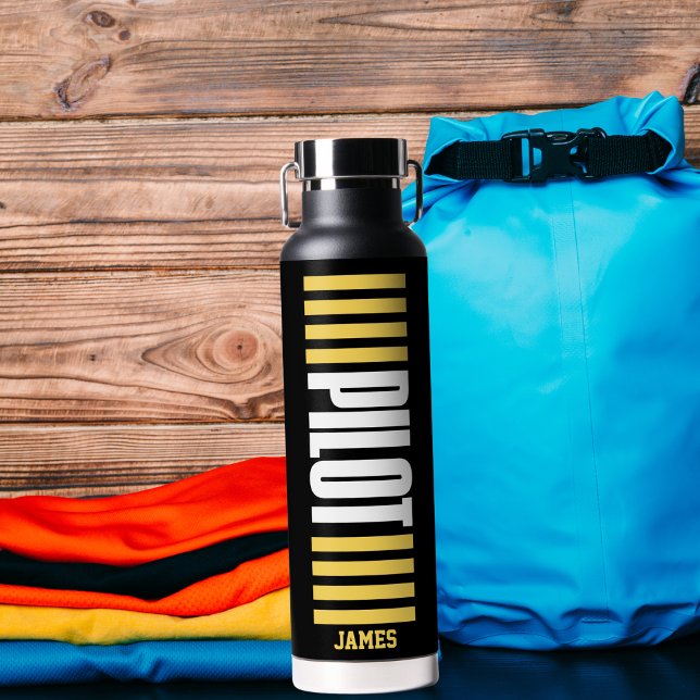 Simple Pilot Typography, Stripes, Aviation  Water Bottle (Creator Uploaded)