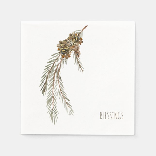 Simple Pine Cones Blessings Thanksgiving Cocktail Napkin (Front)