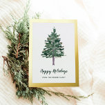 Simple Pine | Gold Foil Border<br><div class="desc">This minimalist holiday card says features modern script typography with a spot for your name. A simple,  elegant watercolor pine Christmas tree adds a stylish and festive touch that is also professional enough for any business greeting. An elegant,  real gold foil border adds luxe style.</div>
