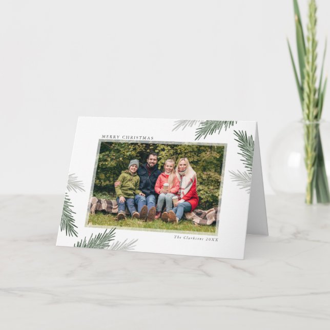 Simple Pine Sprigs, Christmas Photo Greeting Card (Front)