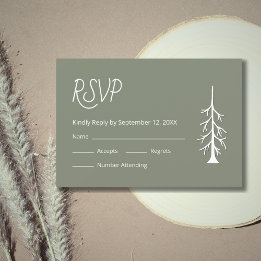 Simple Pine Tree Casual Sage Green Wedding  RSVP Card