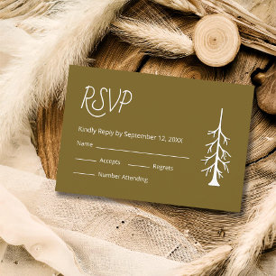 Simple Pine Tree Casual Wedding Rustic Brown  RSVP Card